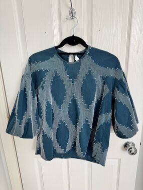 HUNTER BELL Teal & Light Gray Geometric Short-Sleeve Tunic